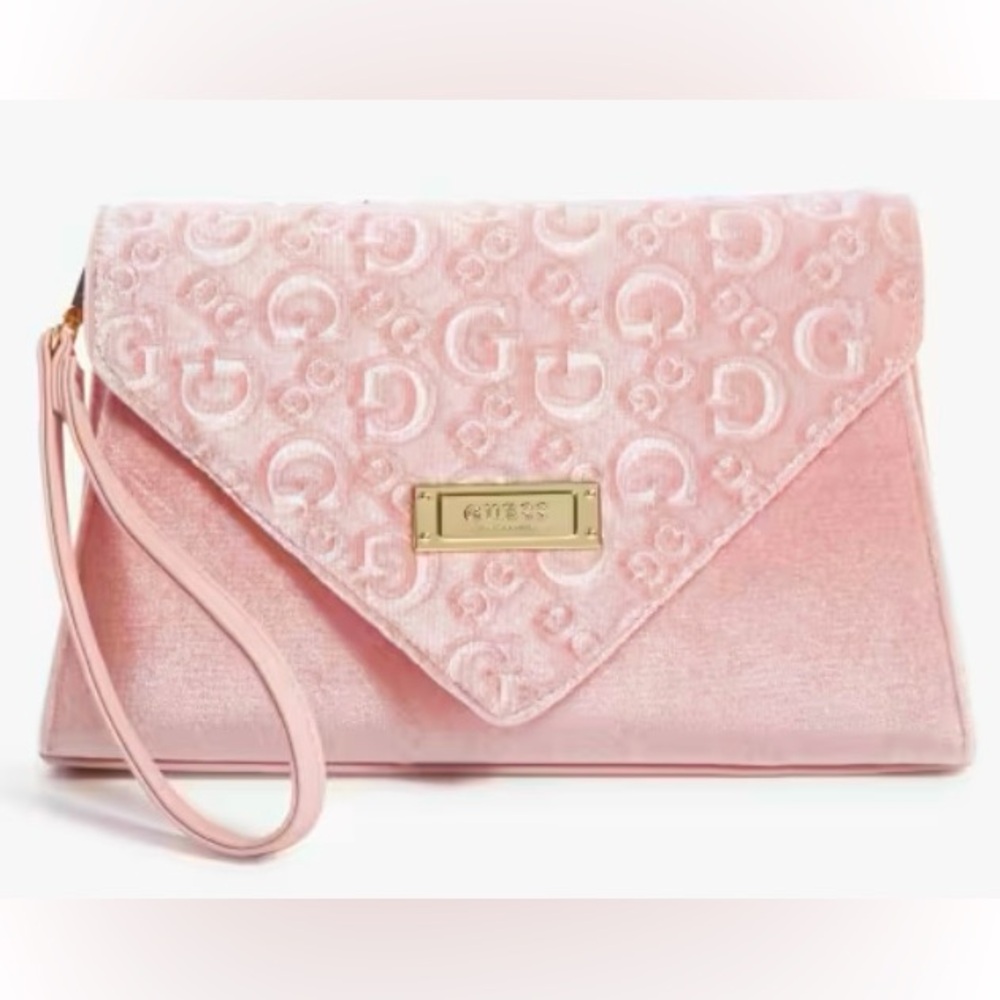 Guess - Large Pink Velvet touch Clutch Bag or Crossbody